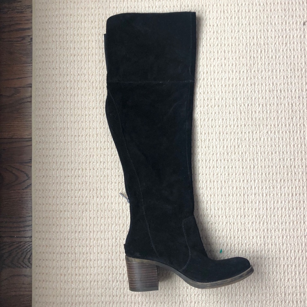 LUCKY BRAND black suede thigh high heeled boots